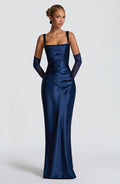 Damen Kleid mit eckigem Ausschnitt breiten Trägern | Maxi