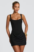 Damen Kleid Ärmellos Eckiger Ausschnitt Gerafftes Kleid | Mini