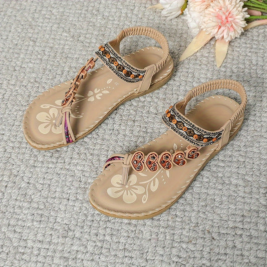 Damen Boho Sandalen Perlen Riemen Offene Zehen Flache Sandalen | Zehenring
