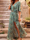 Rochie maxi damă | Croială regulară | Rochie înfășurată florală cu decolteu în V | Look de vară pentru vacanță