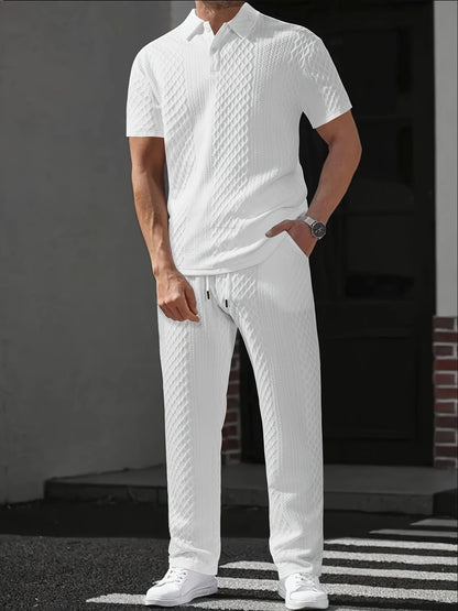 Herren Set | Relaxed Fit Polo-Shirt und Hosen-Set | Kordelzugbund | Smart Casual Stil