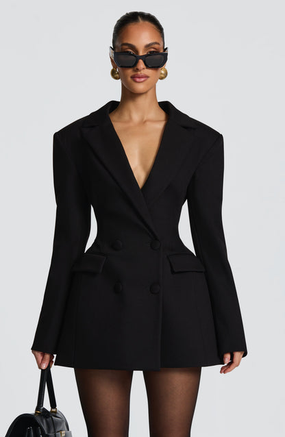Damen Kleid Langarm V-Ausschnitt Blazer Kleid | Mini