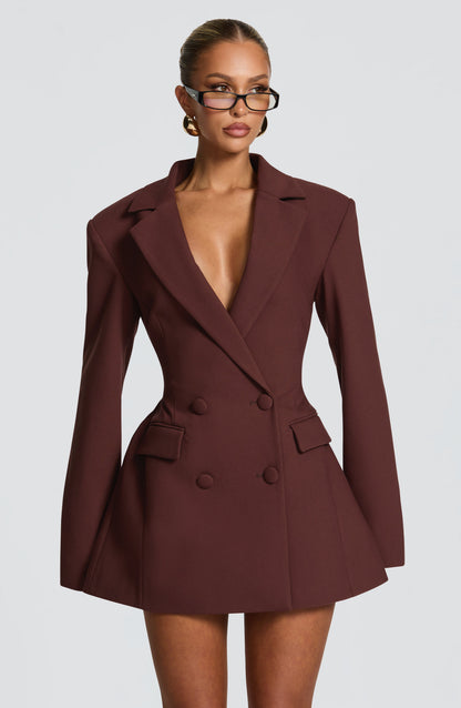 Damen Kleid Langarm V-Ausschnitt Blazer Kleid | Mini