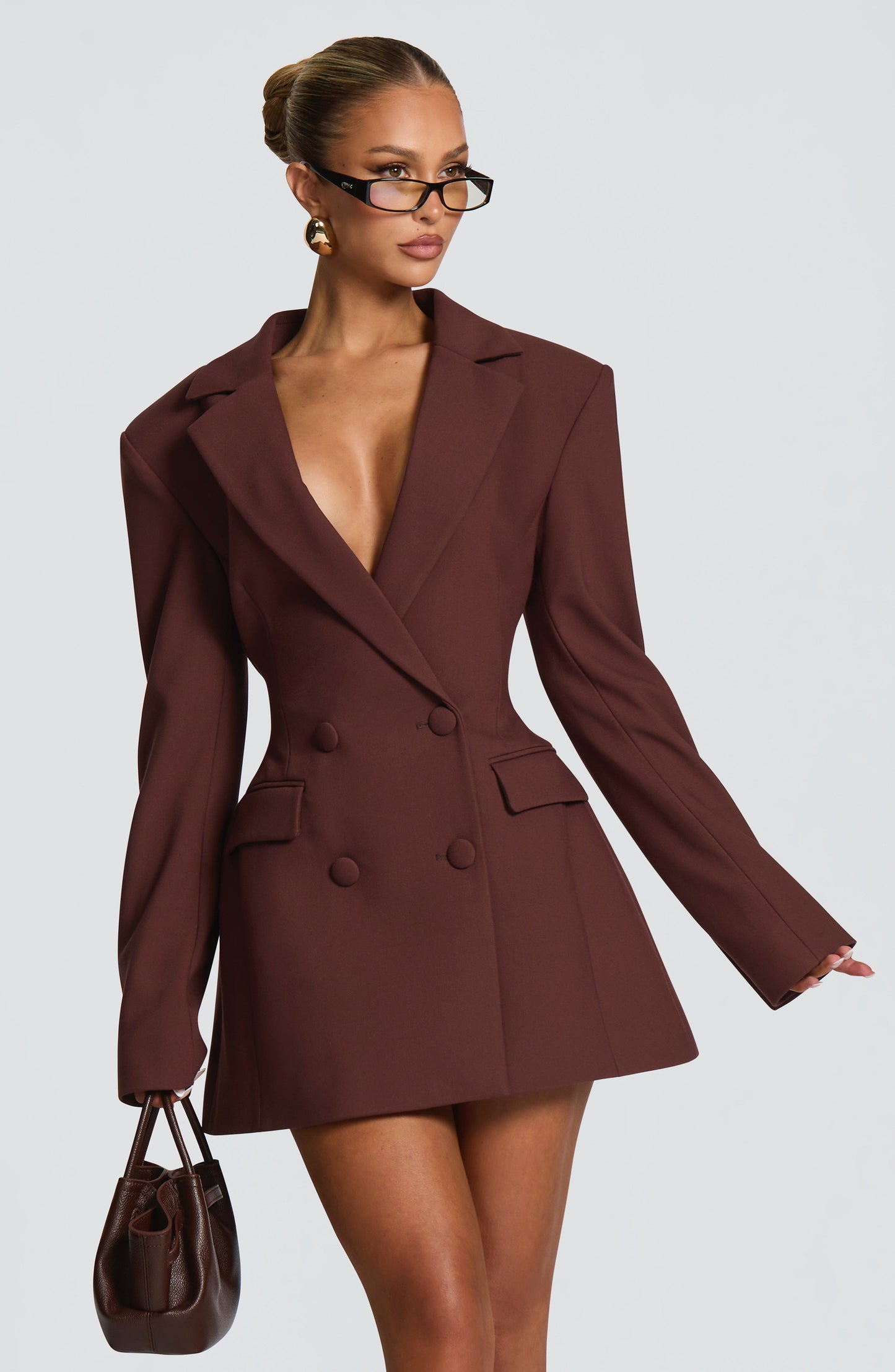 Damen Kleid Langarm V-Ausschnitt Blazer Kleid | Mini