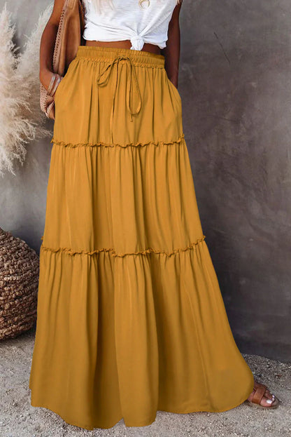 Damen Hohe Taille Maxi Rock | Rüschenlagen