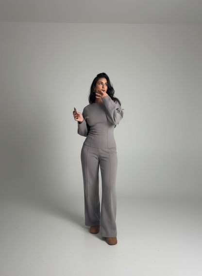 Damen Kombi-Set | Langarmoberteil und Weit Geschnittene Hose | Mühelose Eleganz für den Alltag