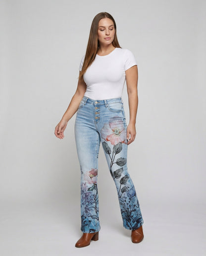 Damen Schmale Passform Hose mit Hoher Taille | Blumenprint