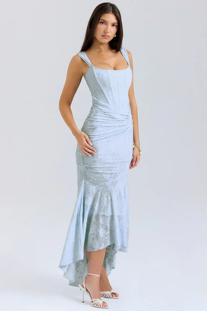 Damen Korsett Stil Midi Kleid | Gerüschtes Meerjungfrau Saum Kleid
