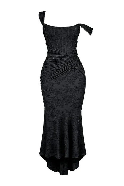 Damen Korsett Stil Midi Kleid | Gerüschtes Meerjungfrau Saum Kleid