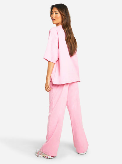 Damen Freizeit-Set | Locker Geschnittenes Oberteil und Hose mit Weitem Bein | Moderner Komfort-Look