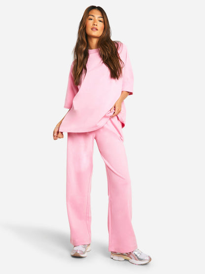 Damen Freizeit-Set | Locker Geschnittenes Oberteil und Hose mit Weitem Bein | Moderner Komfort-Look