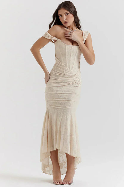 Damen Korsett Stil Midi Kleid | Gerüschtes Meerjungfrau Saum Kleid