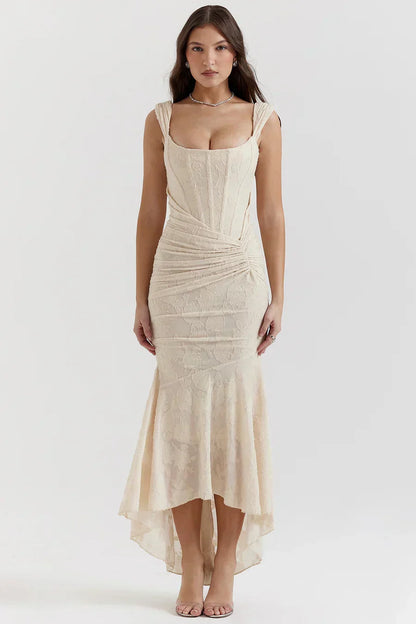 Damen Korsett Stil Midi Kleid | Gerüschtes Meerjungfrau Saum Kleid