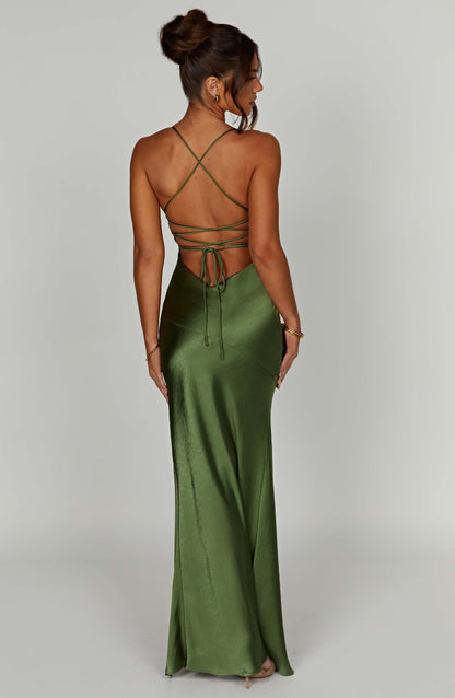 Damen Ärmelloses Spaghettiträger Schlitz Kleid | Maxi