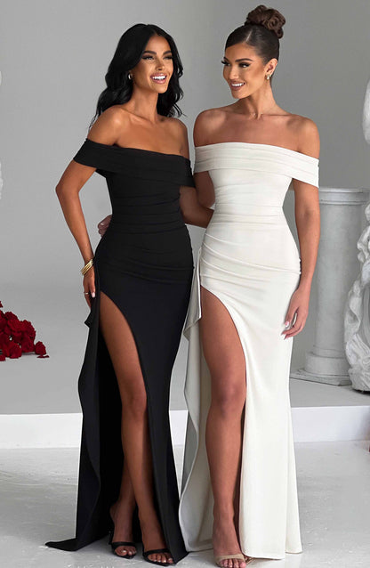 Damen Off Shoulder Maxikleid Mit Bodycon Passform | Figurbetont