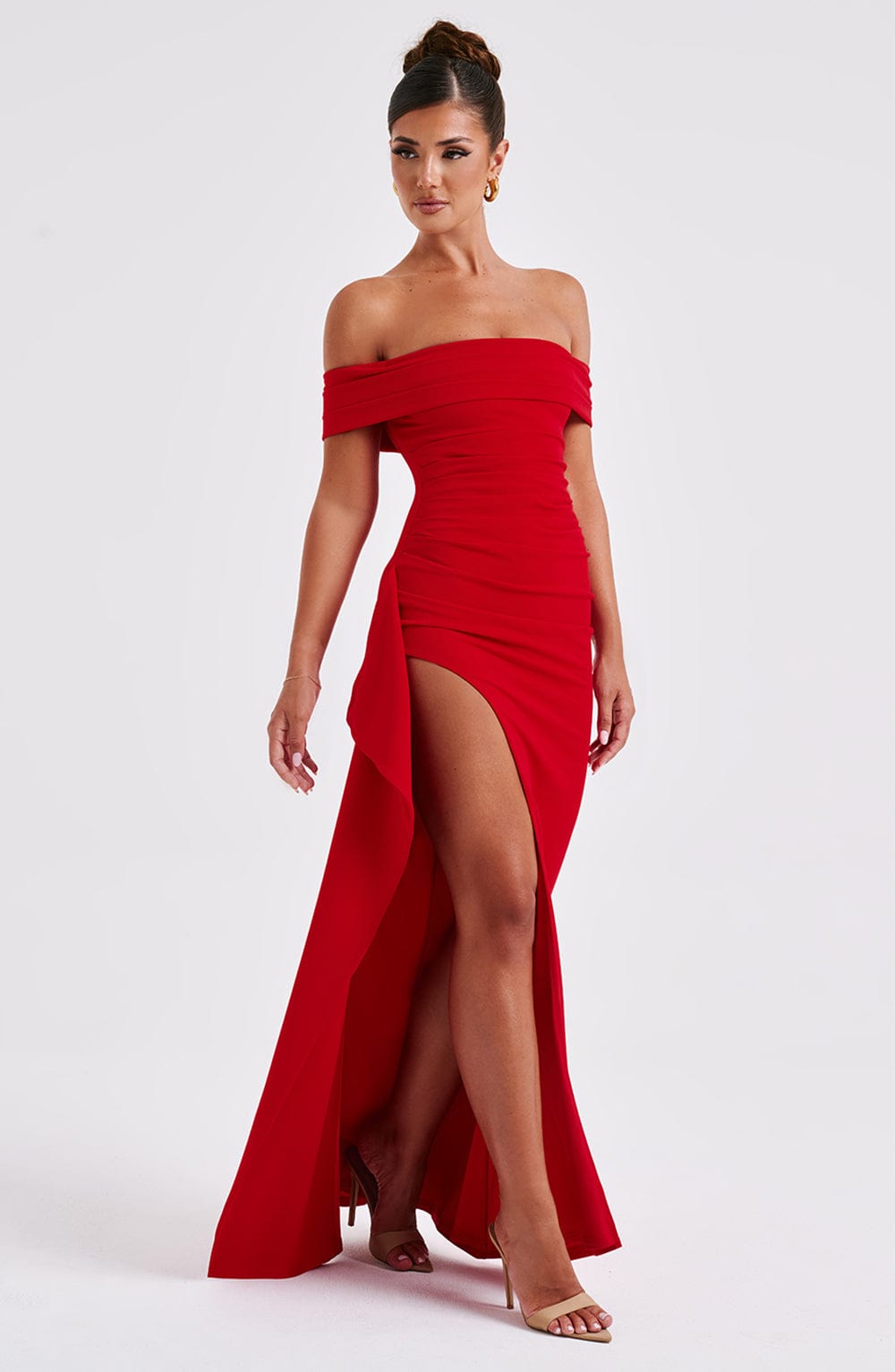 Damen Off Shoulder Maxikleid Mit Bodycon Passform | Figurbetont
