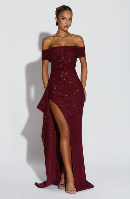 Damen Off Shoulder Maxikleid Mit Bodycon Passform | Figurbetont