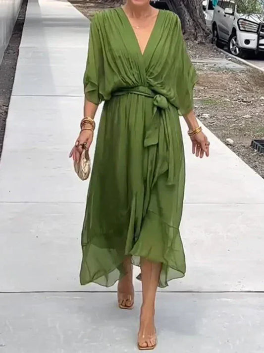 Rochie maxi damă | Aspect înfășurat și decolteu în V | Stil elegant pentru fiecare zi