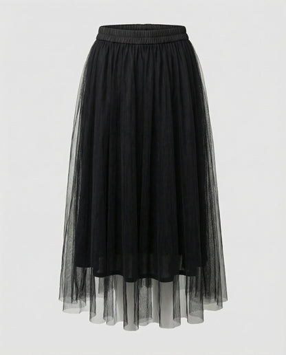 Damen Langarm Enganliegendes Midi Kleid | Transparenter Rock