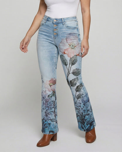 Damen Schmale Passform Hose mit Hoher Taille | Blumenprint
