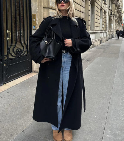Trench-coat femme | Coupe décontractée | Manteau long avec ceinture à nouer | Look smart casual