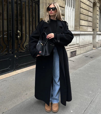 Trench-coat femme | Coupe décontractée | Manteau long avec ceinture à nouer | Look smart casual