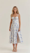 Damen Midikleid | Florales Design und Spaghettiträger | Eleganter Sommer-Look