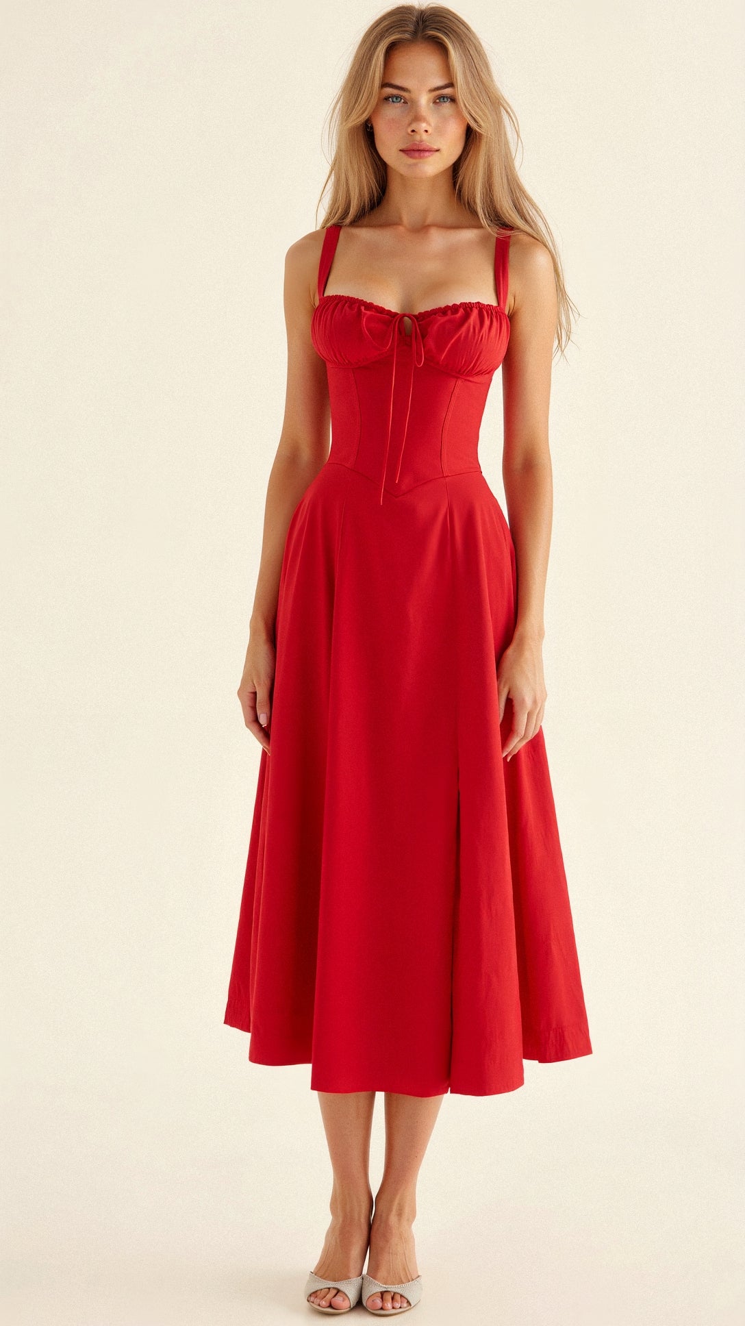 Damen Midikleid | Florales Design und Spaghettiträger | Eleganter Sommer-Look