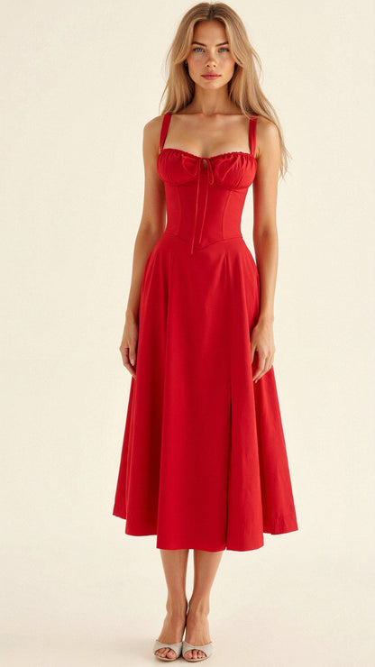 Damen Midikleid | Florales Design und Spaghettiträger | Eleganter Sommer-Look