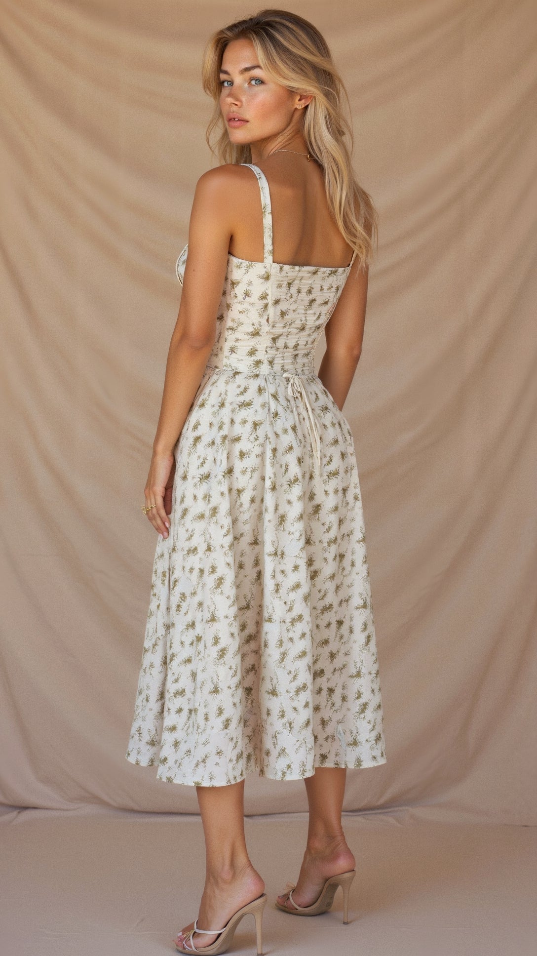 Damen Midikleid | Florales Design und Spaghettiträger | Eleganter Sommer-Look
