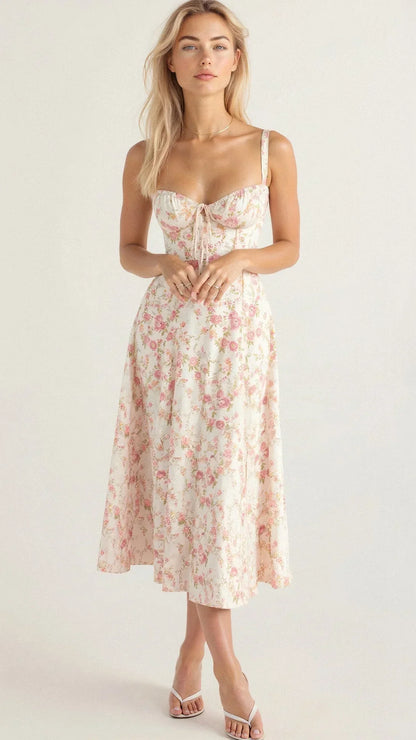 Robe midi pour femmes | Coupe ajustée évasée | Motif floral | Look estival pour occasions