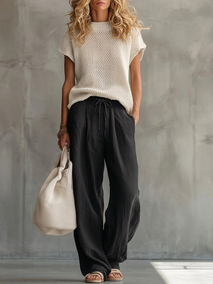 Simone | Women's Knitted Pullover Top and Wide-Leg Trousers Set