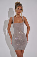 Damen Glitzerndes Bodycon Mini Kleid | Strass Ärmelloses Party Kleid