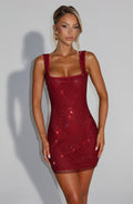 Damen Glitzerndes Bodycon Mini Kleid | Strass Ärmelloses Party Kleid