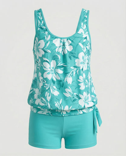 Set tankini smanicato da donna con motivo floreale | Due pezzi
