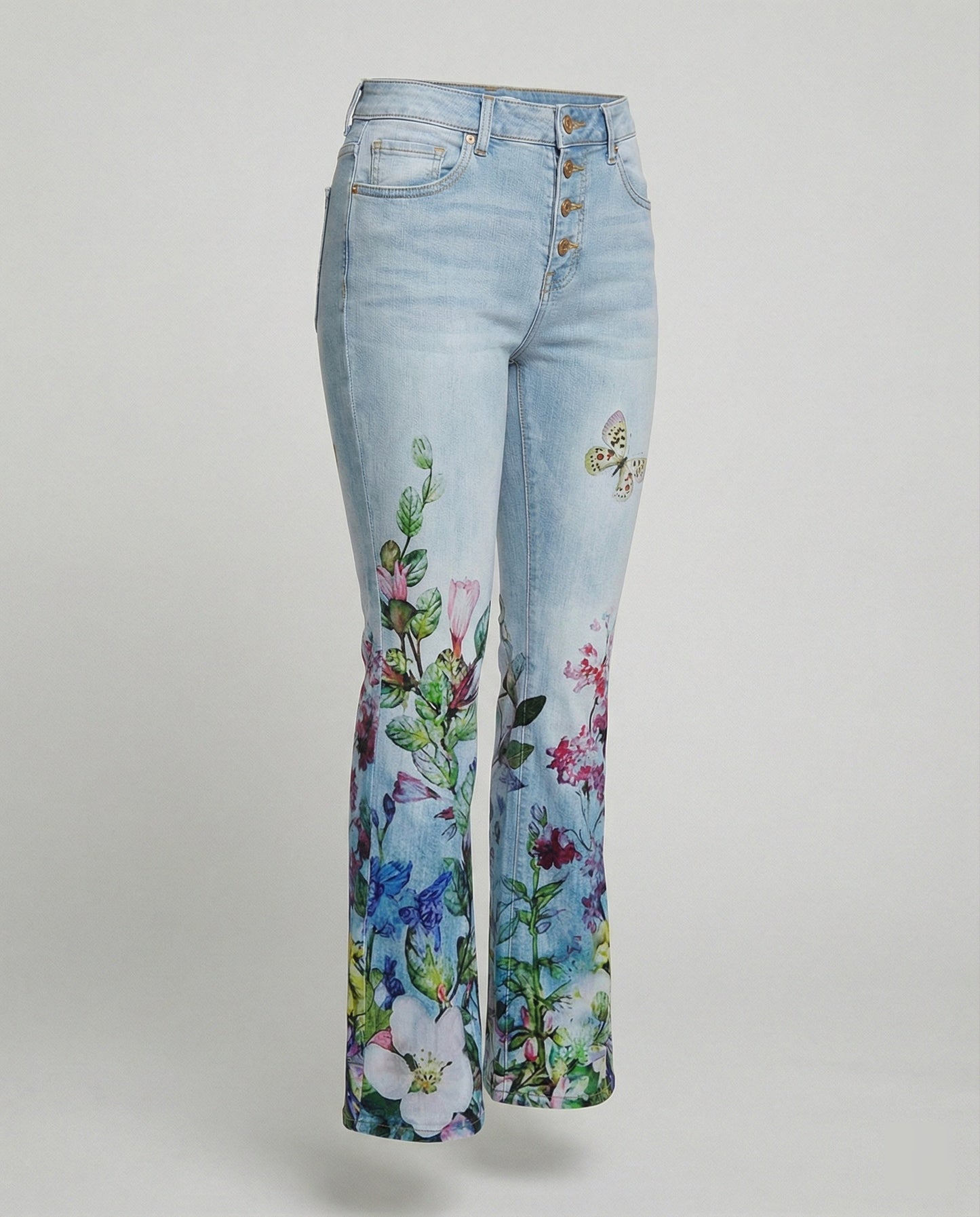 Damen Schmale Passform Hose mit Hoher Taille | Blumenprint