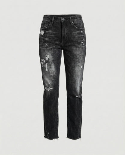 Damen Schmale Passform Hose mit Niedriger Taille | Leicht Ausgestellt