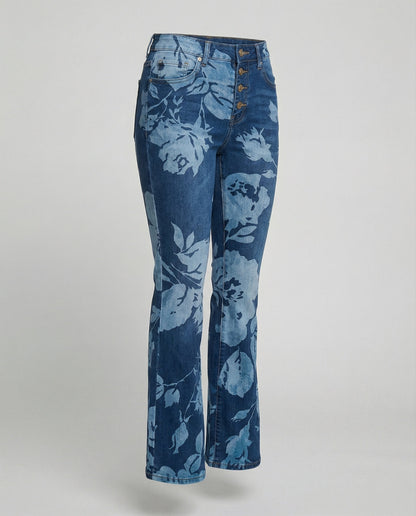 Damen Schmale Passform Hose mit Hoher Taille | Blumenprint