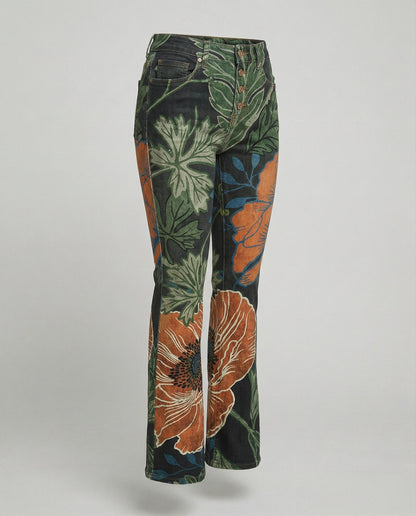 Damen Schmale Passform Hose mit Hoher Taille | Blumenprint