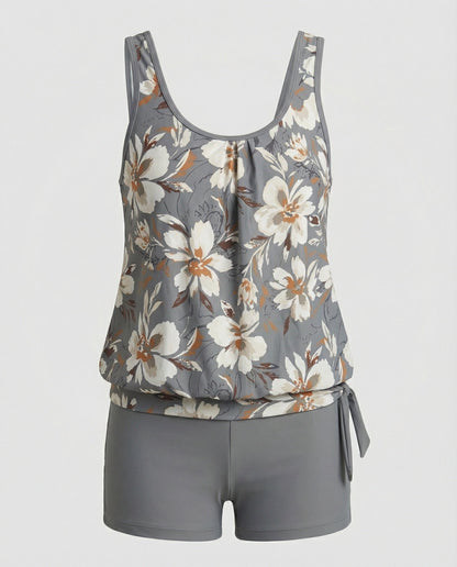 Set tankini smanicato da donna con motivo floreale | Due pezzi