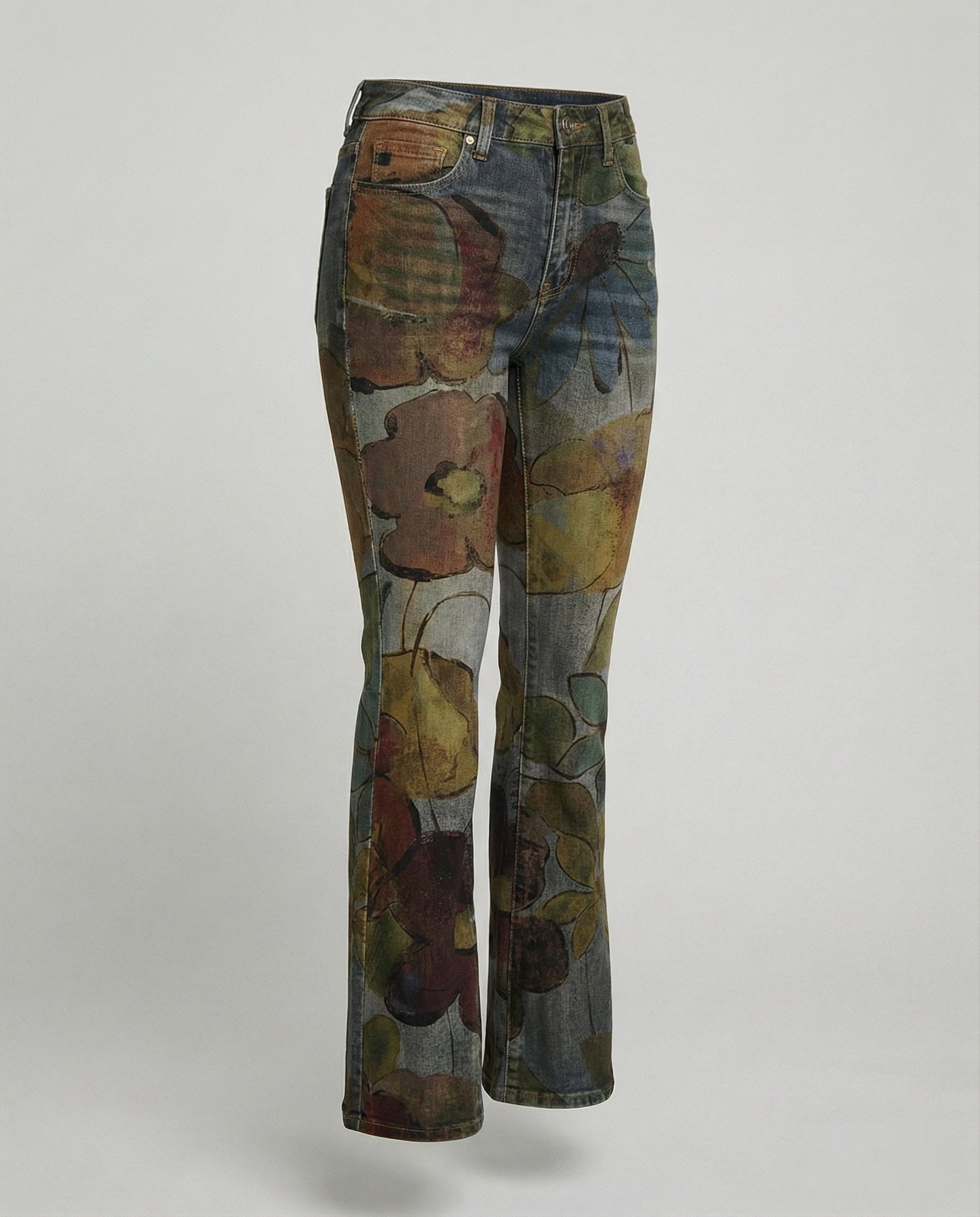 Damen Schmale Passform Hose mit Hoher Taille | Blumenprint