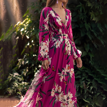 Dámské maxi šaty | Květinový vzor a plynulá silueta | Elegantní styl pro zvláštní příležitosti