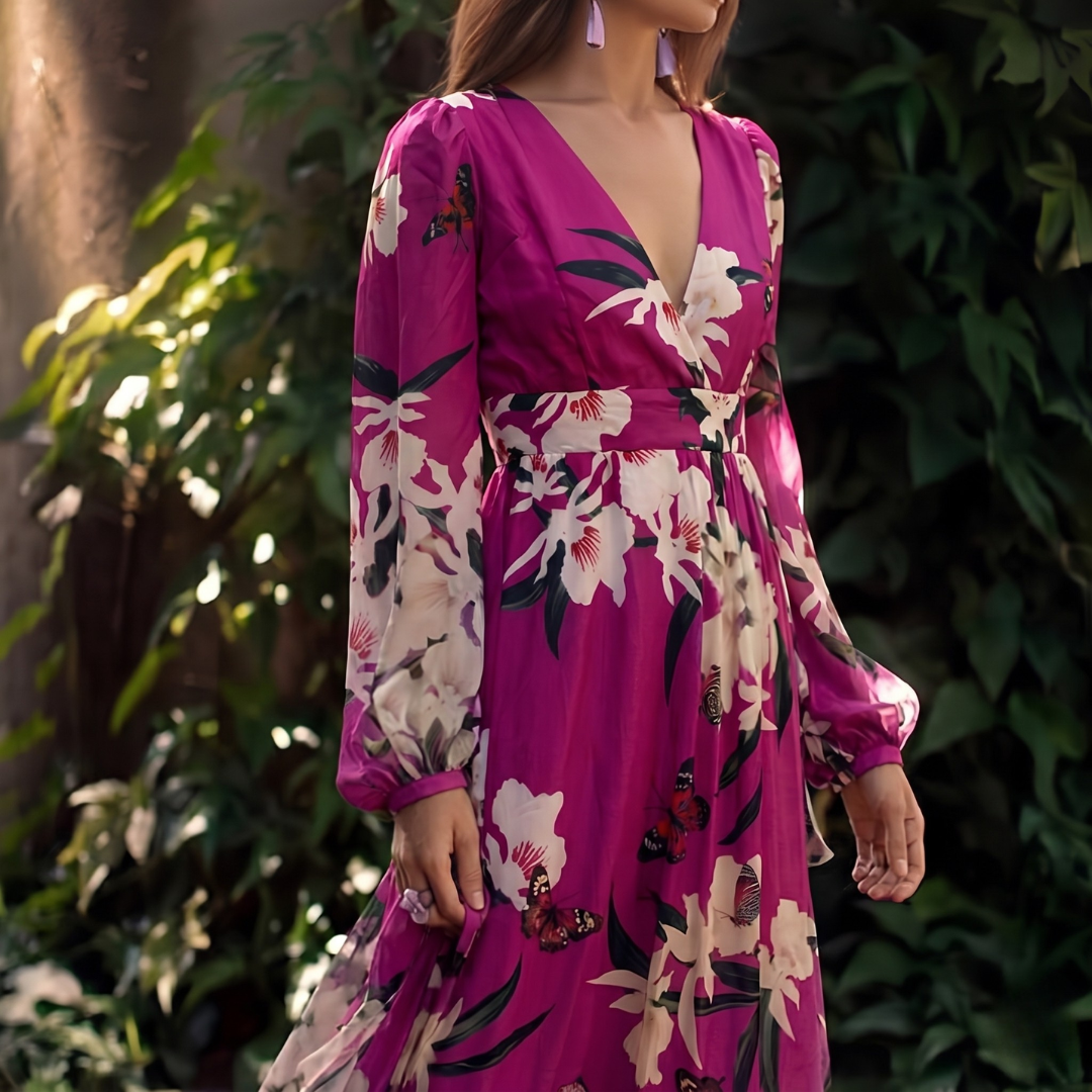 Dámské maxi šaty | Květinový vzor a plynulá silueta | Elegantní styl pro zvláštní příležitosti