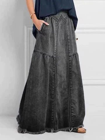 Damen Gestufter Maxi Rock | Ziernaht Details