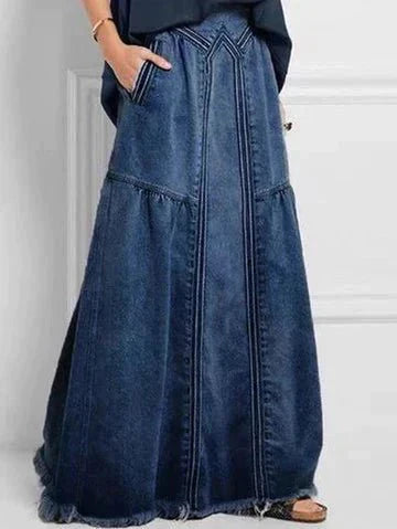 Damen Gestufter Maxi Rock | Ziernaht Details