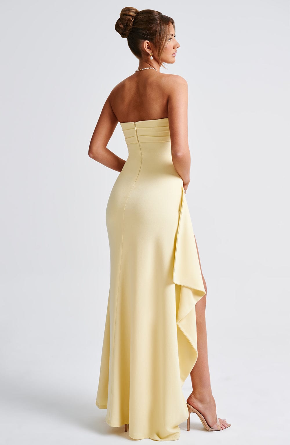 Damen Kleid Mit Bardot Ausschnitt Asymmetrischem Schnitt Hohem Schlitz | Lang